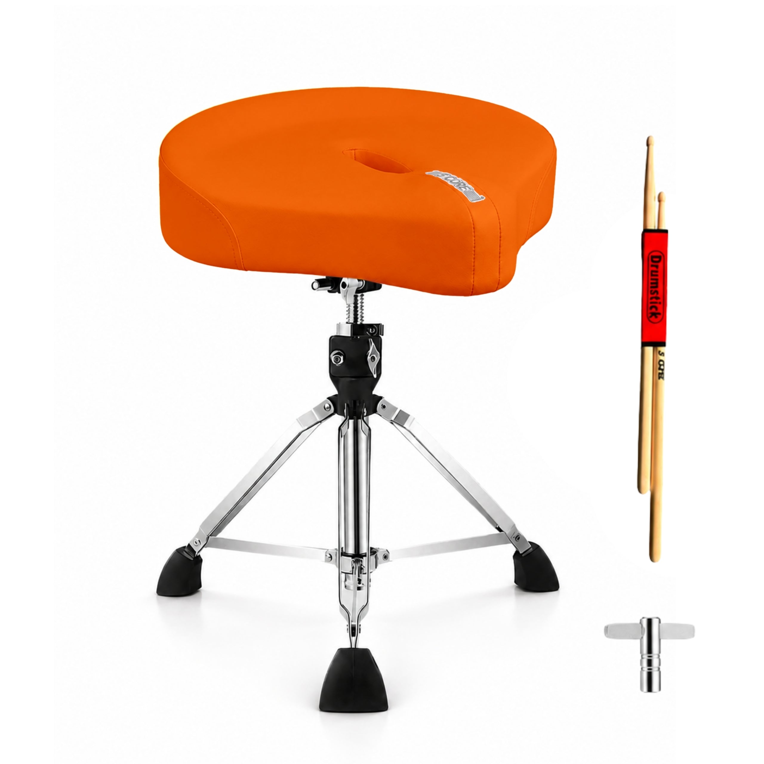 Drum Throne Adjustable - 5-rdzeniowy, wyściełany, ergonomiczny, obrotowy, regulowany, pomarańczowy